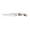 CLAUDE DOZORME CARVING Coltello da caccia con vera PENNA DI BECCACCIA con lama da 13 cm.