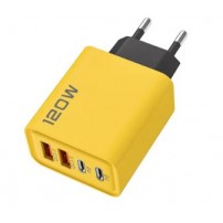 CARICABATTERIA 120W 3.0 Veloce per dispositivi elettronici con 2 porte USB e 2 USB C Colore GIALLO