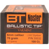 NOSLER BALLISTIC TIP VARMINT 39532 Palle Spitzer Cal.6mm.243'' 70grs Conf. da 100 palle