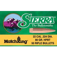SIERRA MatchKing 9390T HPBT Palle calibro 22.224'' 80grs 8'' Twist or Faster Conf da 50 palle