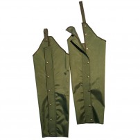 Cosciali doppi in Cordura con cerniere laterali e bottoni a scatto, taglia unica, verdi.