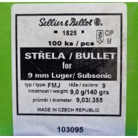 S&B 103095 Palle FMJ calibro 9mm Luger SUBSONIC 140grs Conf. da 100 palle