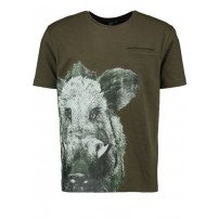 T-shirt OS TRACHTEN BRACU con stampa Cinghiale e taschino Verde