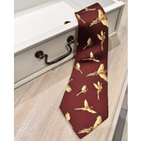 Cravatta GRASSROOTS in 100% Seta Fantasia Fagiano in volo RedWine